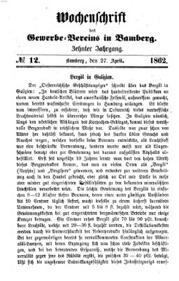 Wochenschrift des Gewerbe-Vereins Bamberg Sonntag 27. April 1862