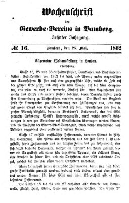 Wochenschrift des Gewerbe-Vereins Bamberg Sonntag 25. Mai 1862