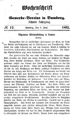 Wochenschrift des Gewerbe-Vereins Bamberg Sonntag 1. Juni 1862