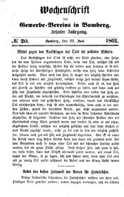 Wochenschrift des Gewerbe-Vereins Bamberg Sonntag 22. Juni 1862