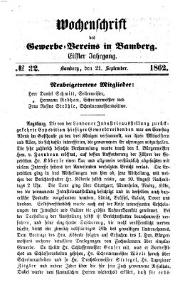 Wochenschrift des Gewerbe-Vereins Bamberg Sonntag 21. September 1862