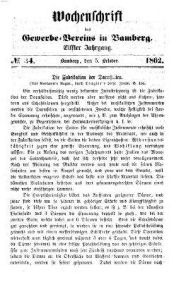 Wochenschrift des Gewerbe-Vereins Bamberg Sonntag 5. Oktober 1862