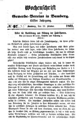 Wochenschrift des Gewerbe-Vereins Bamberg Sonntag 19. Oktober 1862