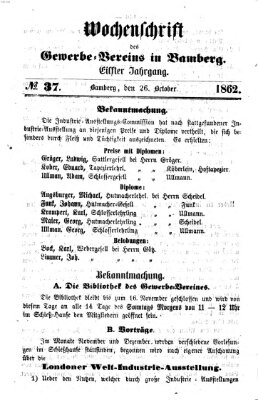 Wochenschrift des Gewerbe-Vereins Bamberg Sonntag 26. Oktober 1862