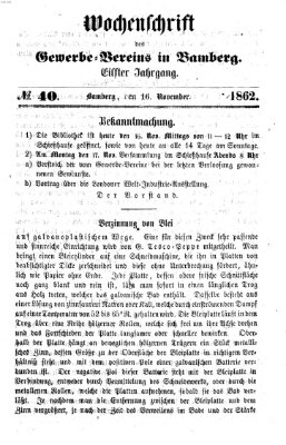 Wochenschrift des Gewerbe-Vereins Bamberg Sonntag 16. November 1862