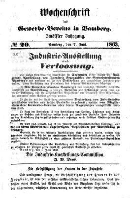 Wochenschrift des Gewerbe-Vereins Bamberg Sonntag 7. Juni 1863