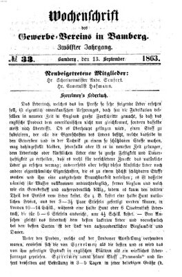 Wochenschrift des Gewerbe-Vereins Bamberg Sonntag 13. September 1863