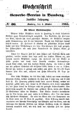 Wochenschrift des Gewerbe-Vereins Bamberg Sonntag 4. Oktober 1863