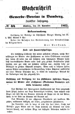 Wochenschrift des Gewerbe-Vereins Bamberg Sonntag 29. November 1863