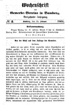 Wochenschrift des Gewerbe-Vereins Bamberg Sonntag 14. Februar 1864