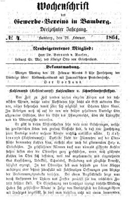 Wochenschrift des Gewerbe-Vereins Bamberg Sonntag 21. Februar 1864