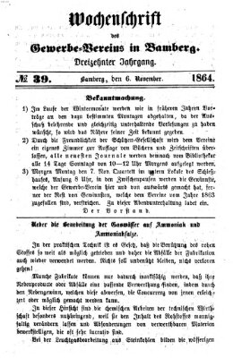 Wochenschrift des Gewerbe-Vereins Bamberg Sonntag 6. November 1864