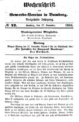 Wochenschrift des Gewerbe-Vereins Bamberg Sonntag 27. November 1864