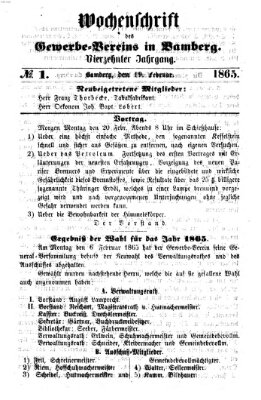 Wochenschrift des Gewerbe-Vereins Bamberg Donnerstag 19. Januar 1865