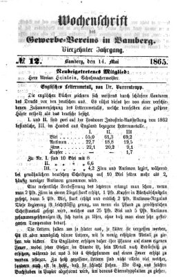 Wochenschrift des Gewerbe-Vereins Bamberg Sonntag 14. Mai 1865