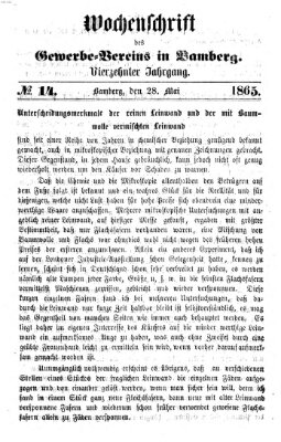 Wochenschrift des Gewerbe-Vereins Bamberg Sonntag 28. Mai 1865