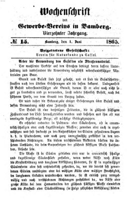 Wochenschrift des Gewerbe-Vereins Bamberg Sonntag 4. Juni 1865