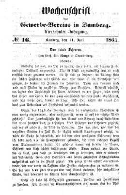 Wochenschrift des Gewerbe-Vereins Bamberg Sonntag 11. Juni 1865