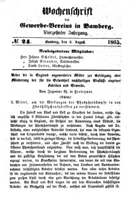 Wochenschrift des Gewerbe-Vereins Bamberg Sonntag 6. August 1865