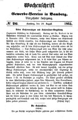 Wochenschrift des Gewerbe-Vereins Bamberg Sonntag 20. August 1865