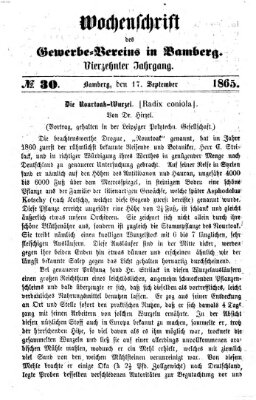 Wochenschrift des Gewerbe-Vereins Bamberg Sonntag 17. September 1865