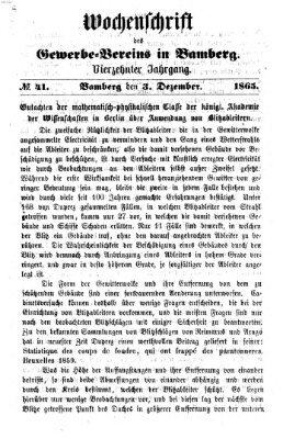 Wochenschrift des Gewerbe-Vereins Bamberg Sonntag 3. Dezember 1865