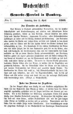 Wochenschrift des Gewerbe-Vereins Bamberg Sonntag 15. April 1866