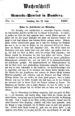 Wochenschrift des Gewerbe-Vereins Bamberg Sonntag 24. Juni 1866