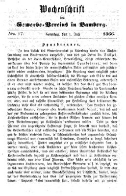 Wochenschrift des Gewerbe-Vereins Bamberg Sonntag 1. Juli 1866