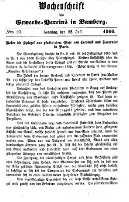 Wochenschrift des Gewerbe-Vereins Bamberg Sonntag 22. Juli 1866