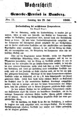 Wochenschrift des Gewerbe-Vereins Bamberg Sonntag 29. Juli 1866