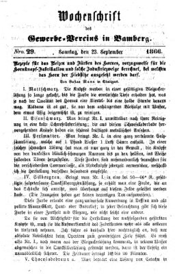 Wochenschrift des Gewerbe-Vereins Bamberg Sonntag 23. September 1866