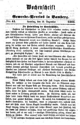 Wochenschrift des Gewerbe-Vereins Bamberg Sonntag 16. Dezember 1866