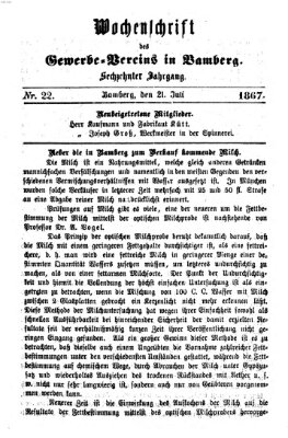 Wochenschrift des Gewerbe-Vereins Bamberg Sonntag 21. Juli 1867