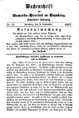 Wochenschrift des Gewerbe-Vereins Bamberg Sonntag 8. September 1867