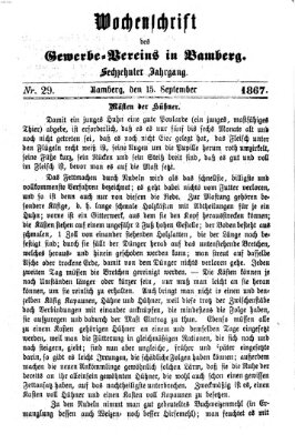 Wochenschrift des Gewerbe-Vereins Bamberg Sonntag 15. September 1867