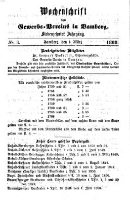 Wochenschrift des Gewerbe-Vereins Bamberg Freitag 1. März 1867