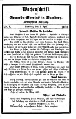 Wochenschrift des Gewerbe-Vereins Bamberg Freitag 5. April 1867