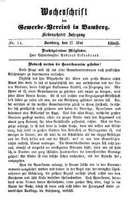 Wochenschrift des Gewerbe-Vereins Bamberg Freitag 17. Mai 1867