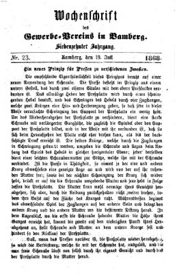 Wochenschrift des Gewerbe-Vereins Bamberg Freitag 19. Juli 1867