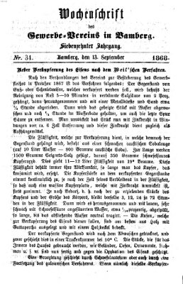 Wochenschrift des Gewerbe-Vereins Bamberg Dienstag 13. August 1867