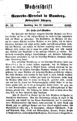 Wochenschrift des Gewerbe-Vereins Bamberg Dienstag 20. August 1867