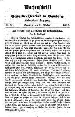 Wochenschrift des Gewerbe-Vereins Bamberg Freitag 18. Oktober 1867