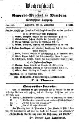 Wochenschrift des Gewerbe-Vereins Bamberg Freitag 15. November 1867