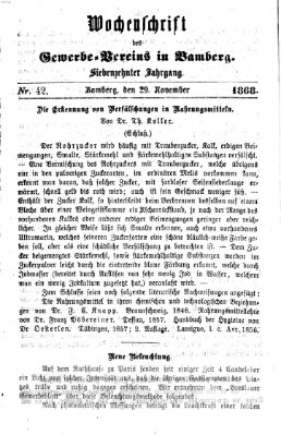 Wochenschrift des Gewerbe-Vereins Bamberg Freitag 29. November 1867