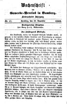 Wochenschrift des Gewerbe-Vereins Bamberg Freitag 20. Dezember 1867