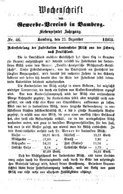 Wochenschrift des Gewerbe-Vereins Bamberg Freitag 27. Dezember 1867