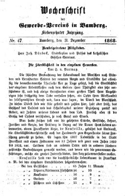 Wochenschrift des Gewerbe-Vereins Bamberg Dienstag 31. Dezember 1867