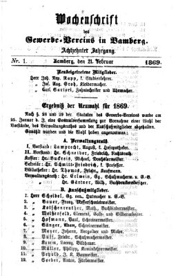 Wochenschrift des Gewerbe-Vereins Bamberg Sonntag 21. Februar 1869