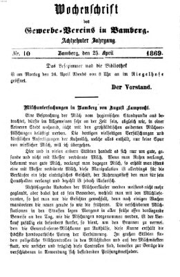 Wochenschrift des Gewerbe-Vereins Bamberg Sonntag 25. April 1869